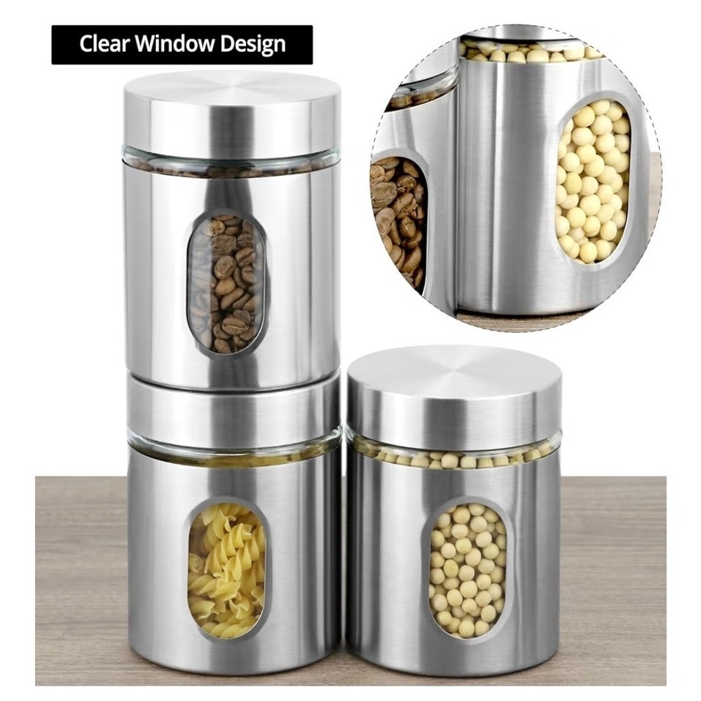 Stainless Steel Glass Kitchen Canisters Set, 6 Pack 20 Oz, Airtight Food Storage - Picture 5 of 6